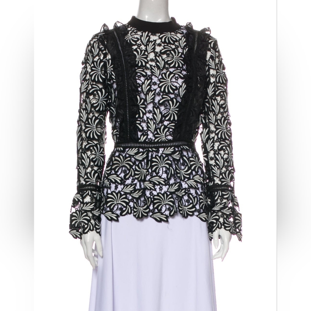Self portrait Lace Pattern Mock Neck Blouse in UK10